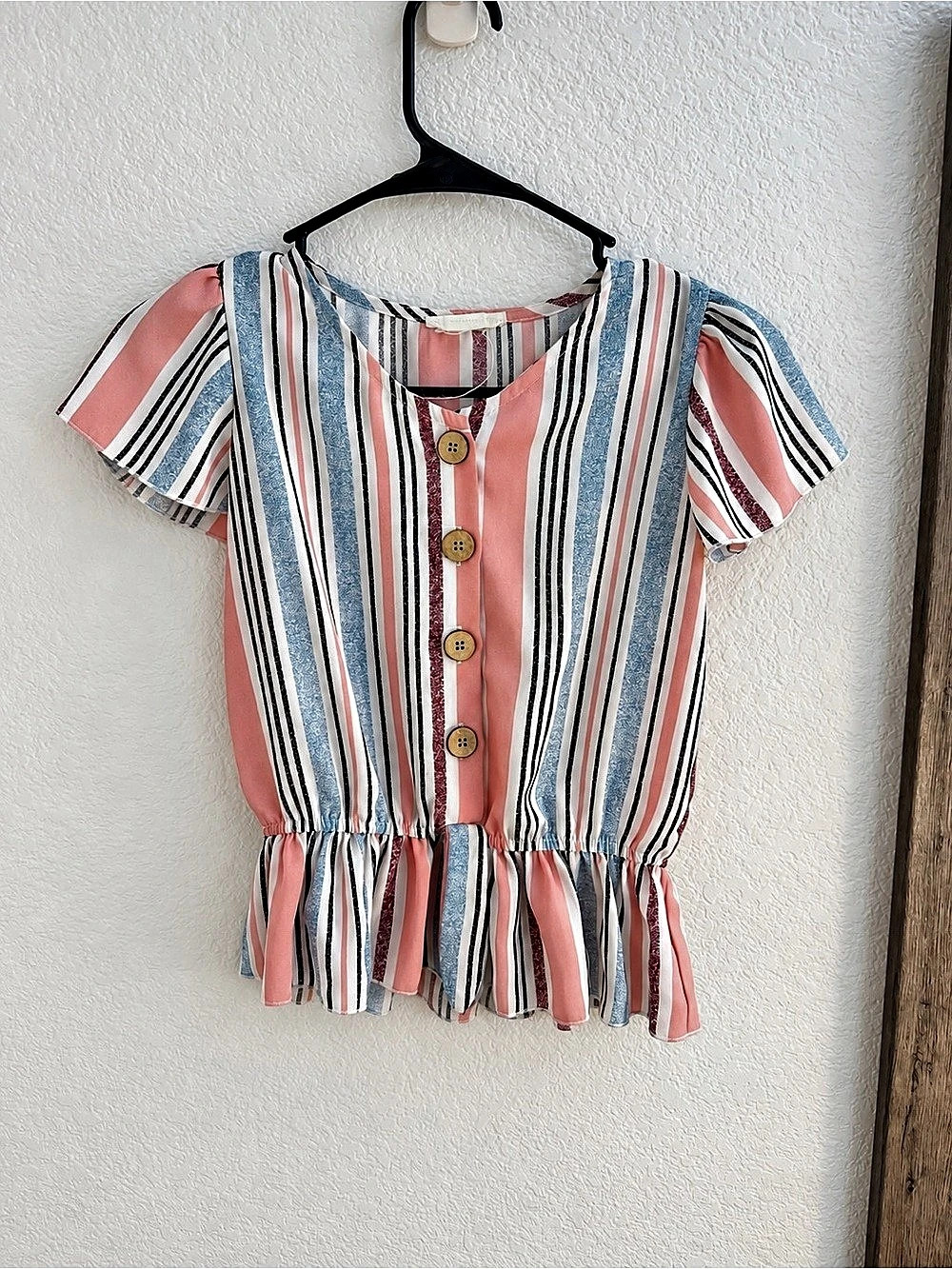 Striped Ruffle Top in Pink & Blue